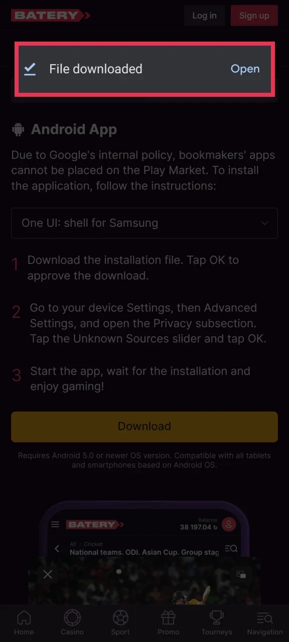 Ensure the Batery APK has finished downloading to your storage.