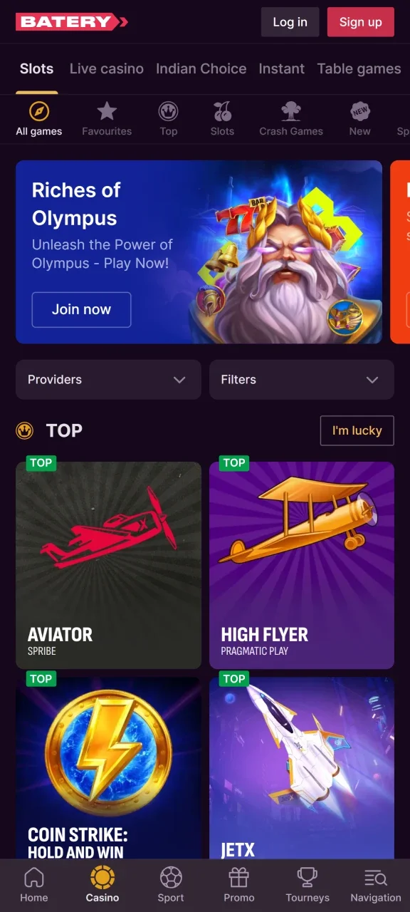 Discover a massive library of premium casino games right inside the Batery app.