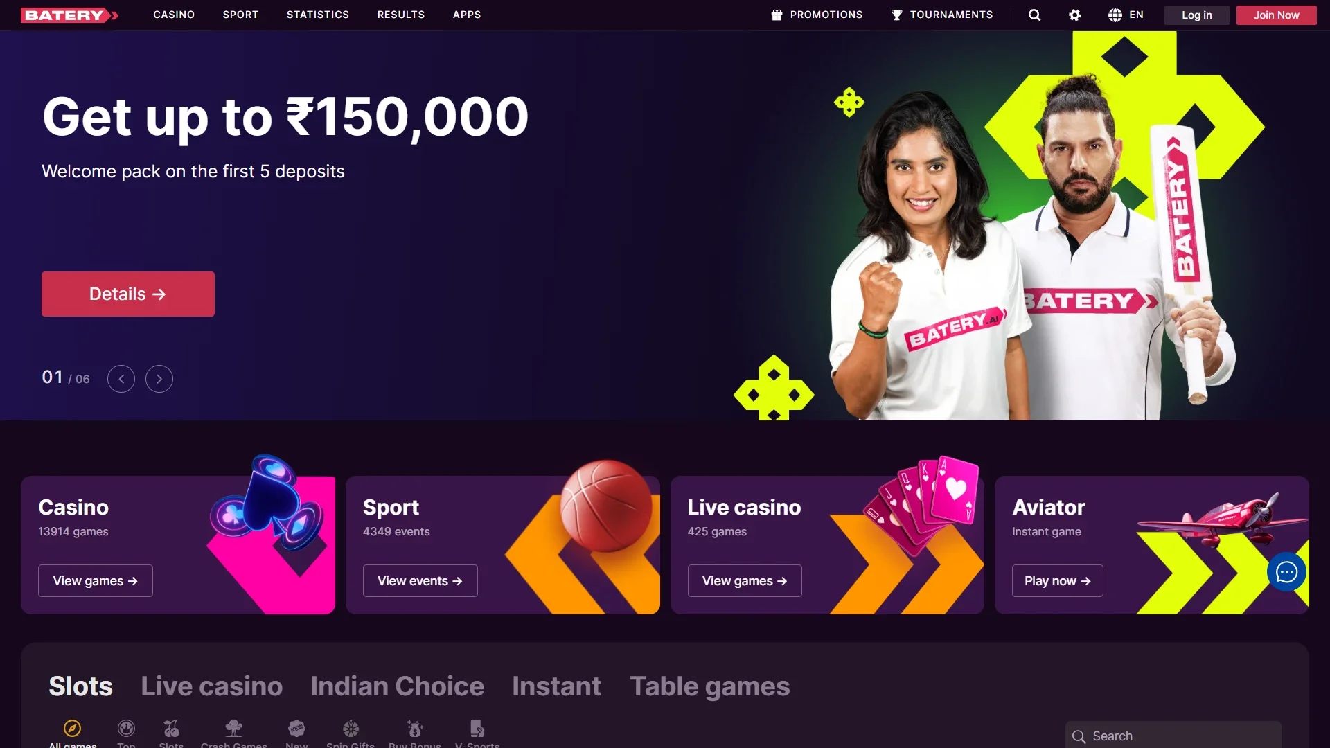 Enjoy a premium gaming and betting experience on the Batery platform.