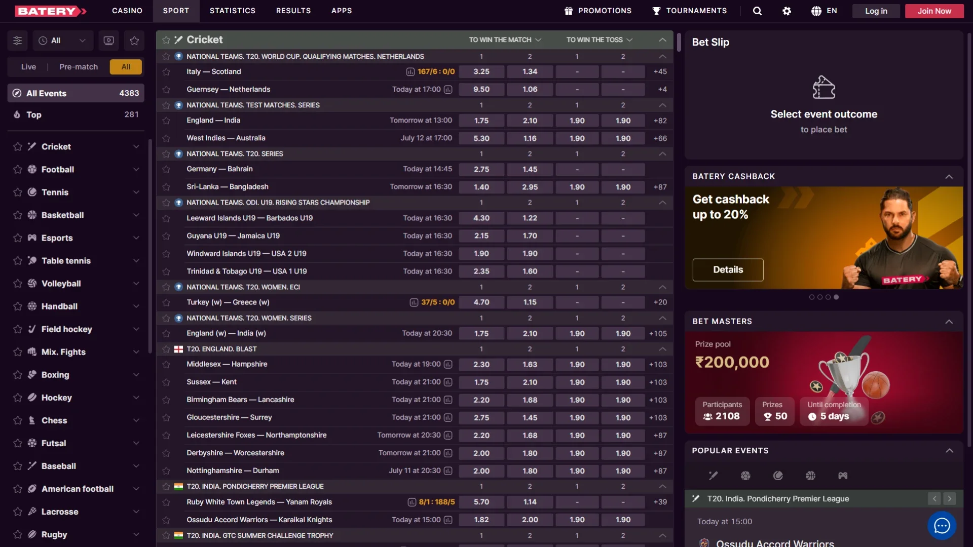Place your sports wagers with confidence at Batery bookmaker.