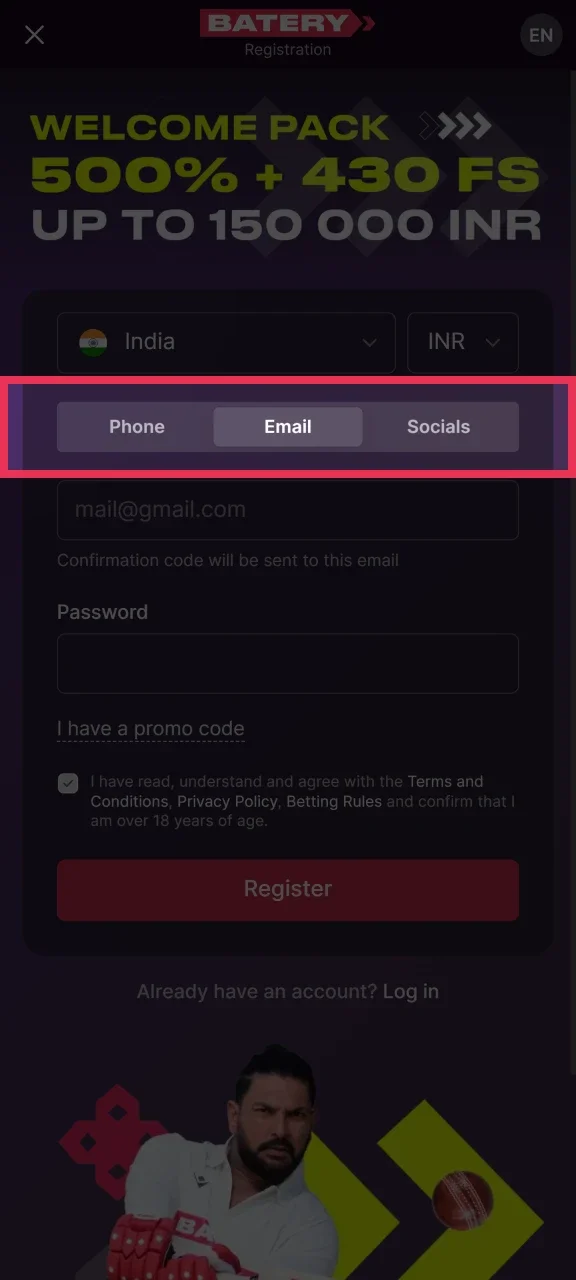 Pick the registration method that works best for you to get your Batery account started.