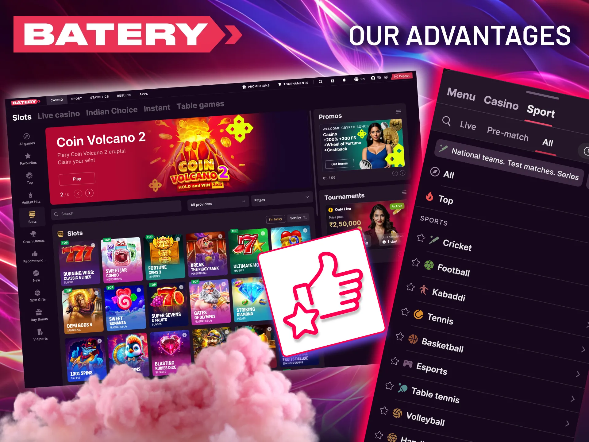 Experience the thrill of live betting, rapid payouts, and affordable deposits at Batery India.