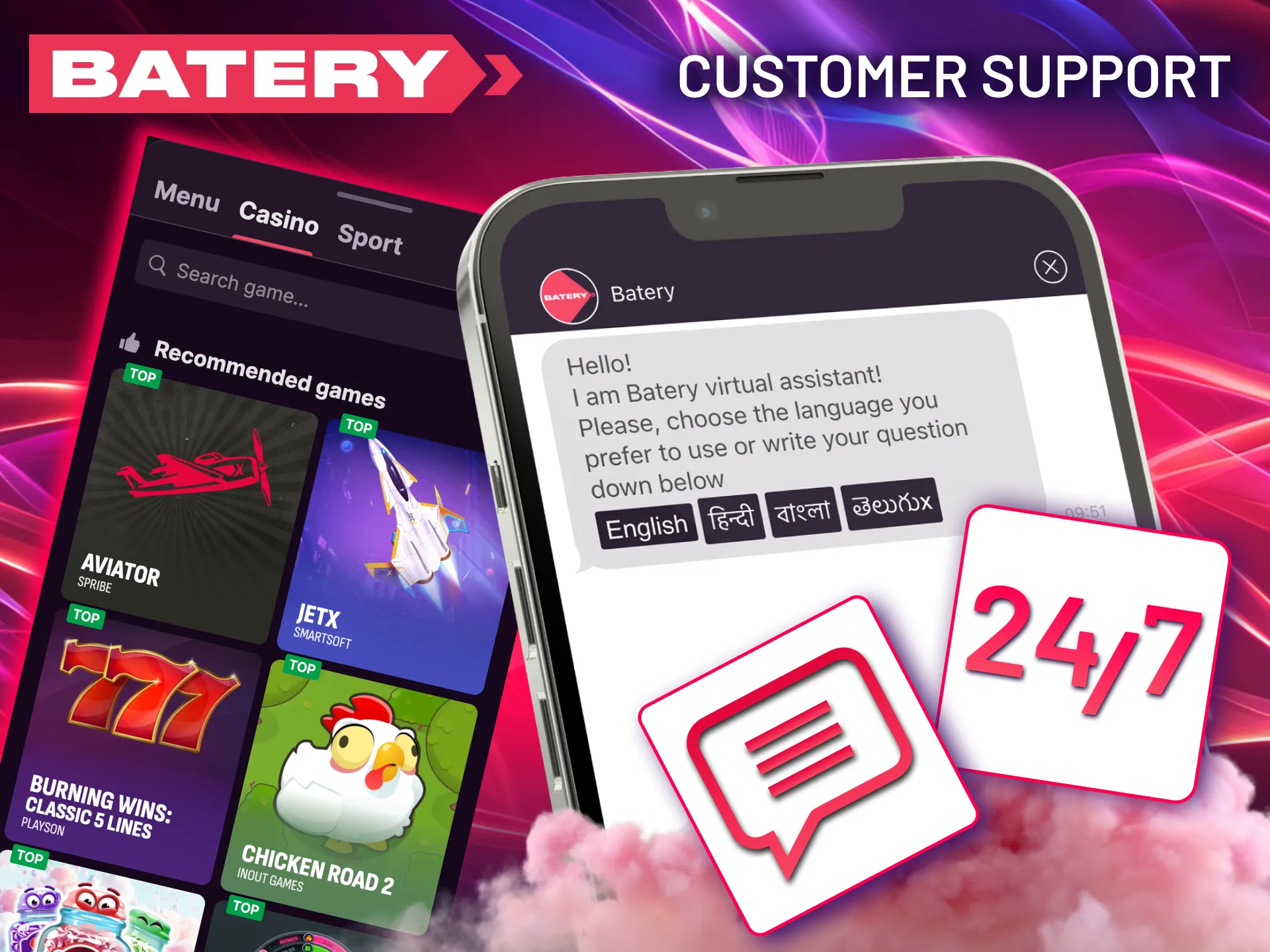 Need assistance? Batery offers support via email and live chat in three languages: English, Bengali, and Hindi.
