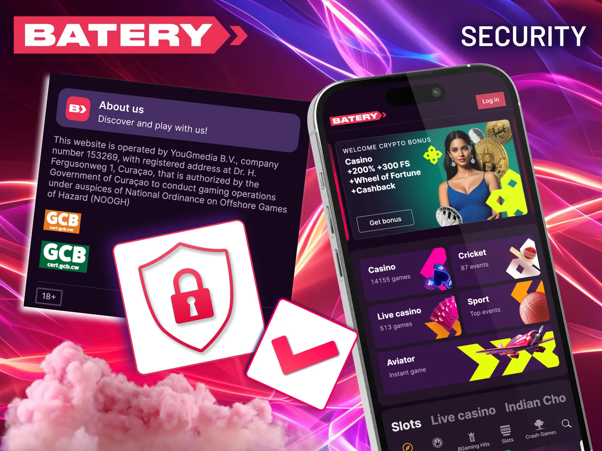 Batery ensures a secure environment through industry-standard encryption and a valid license from Curaçao.
