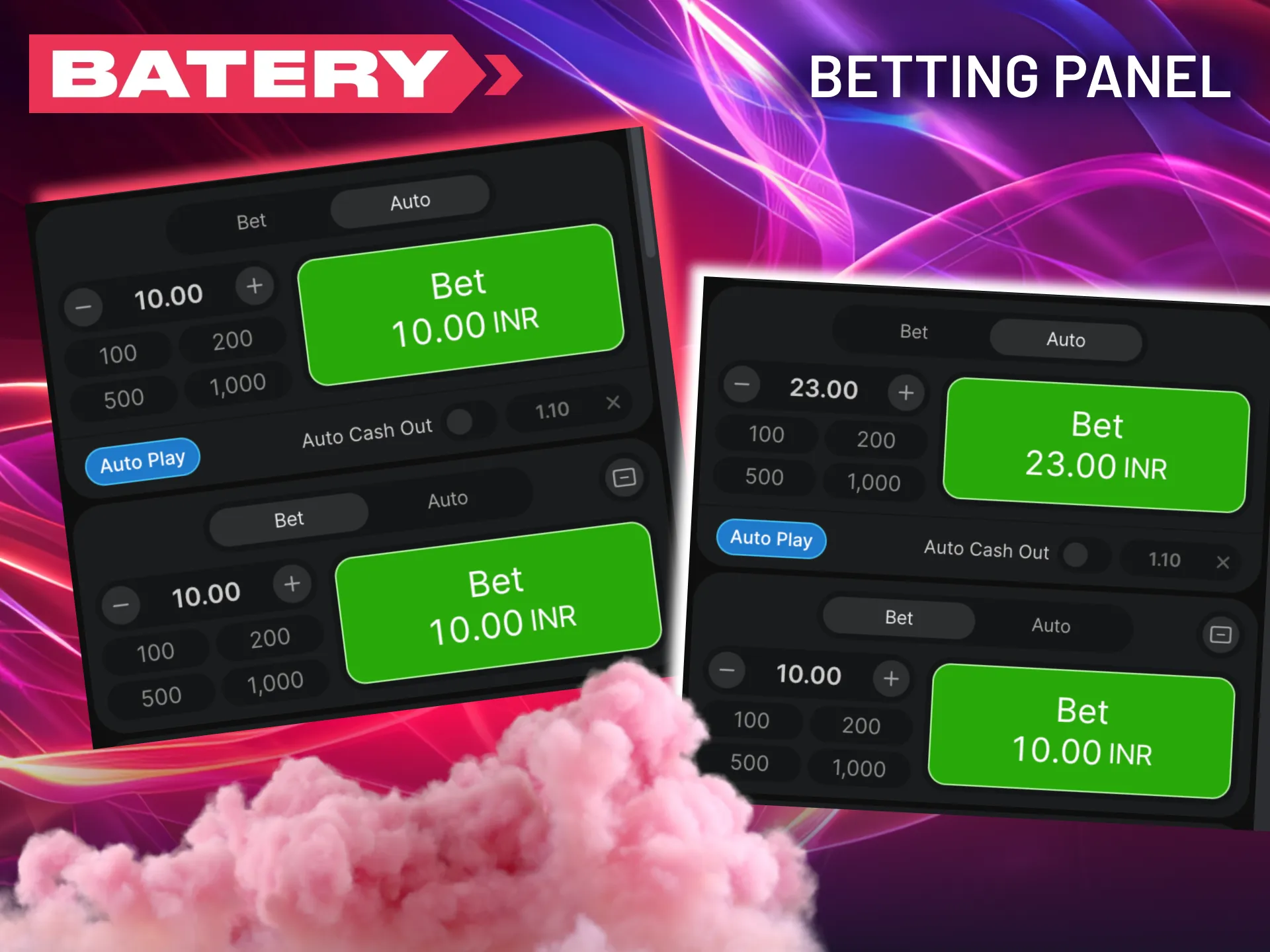 Easily manage your bet amounts and set your auto cash-out thresholds via the Batery Aviator panel.