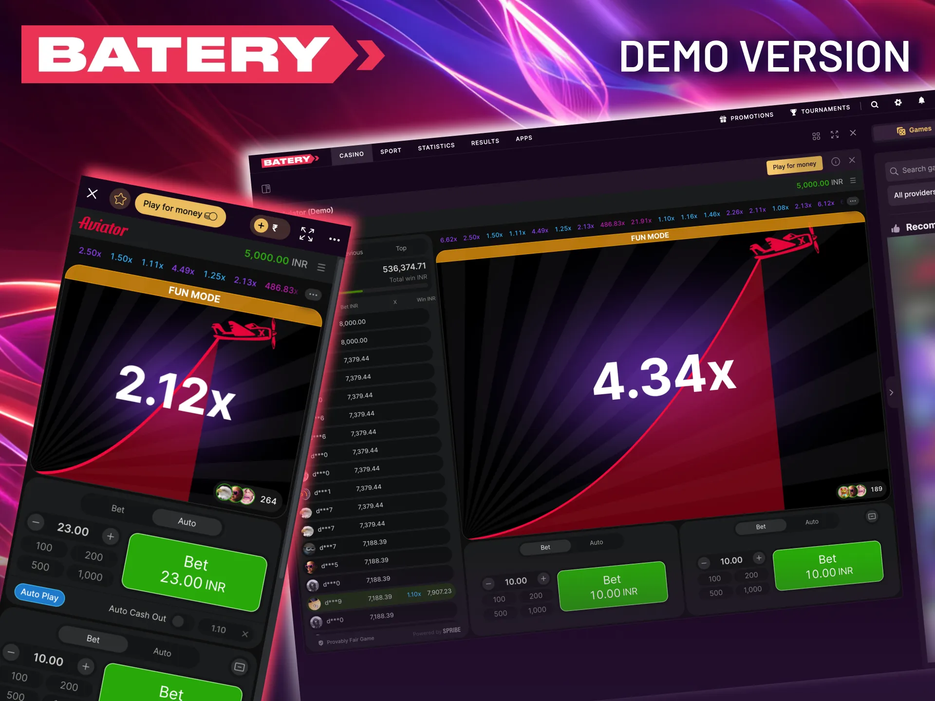 Jump into Aviator at Batery using the demo mode, where you can experiment freely with an endless supply of virtual chips.