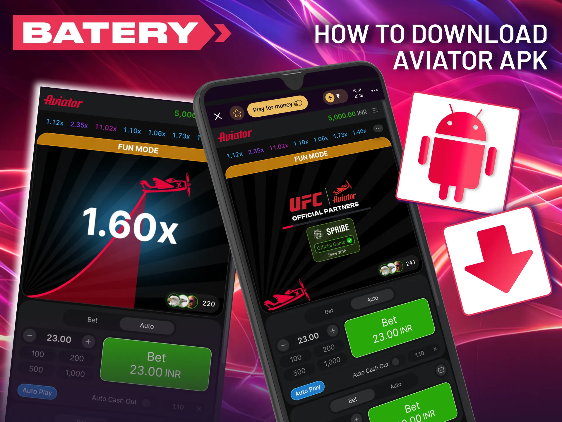 Grab the Aviator APK directly from Batery and set it up on your Android device.