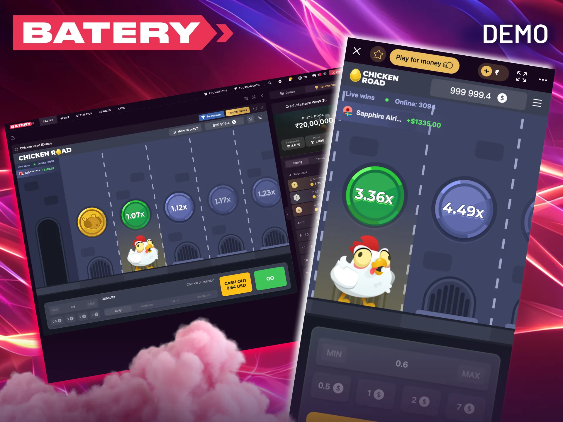 Get a feel for the game and sharpen your strategy by playing the Chicken Road demo for free at Batery.