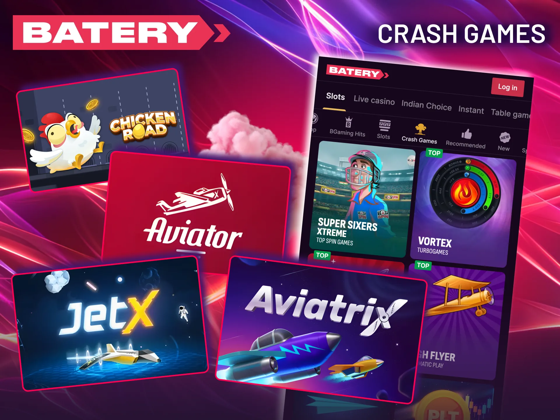 Batery features thrilling crash games like Aviator, where multipliers rise in real-time.