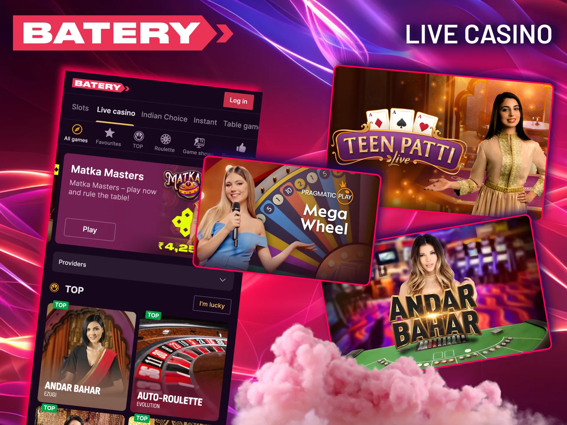 Experience immersive themed live games at Batery, featuring a variety of regional rules.