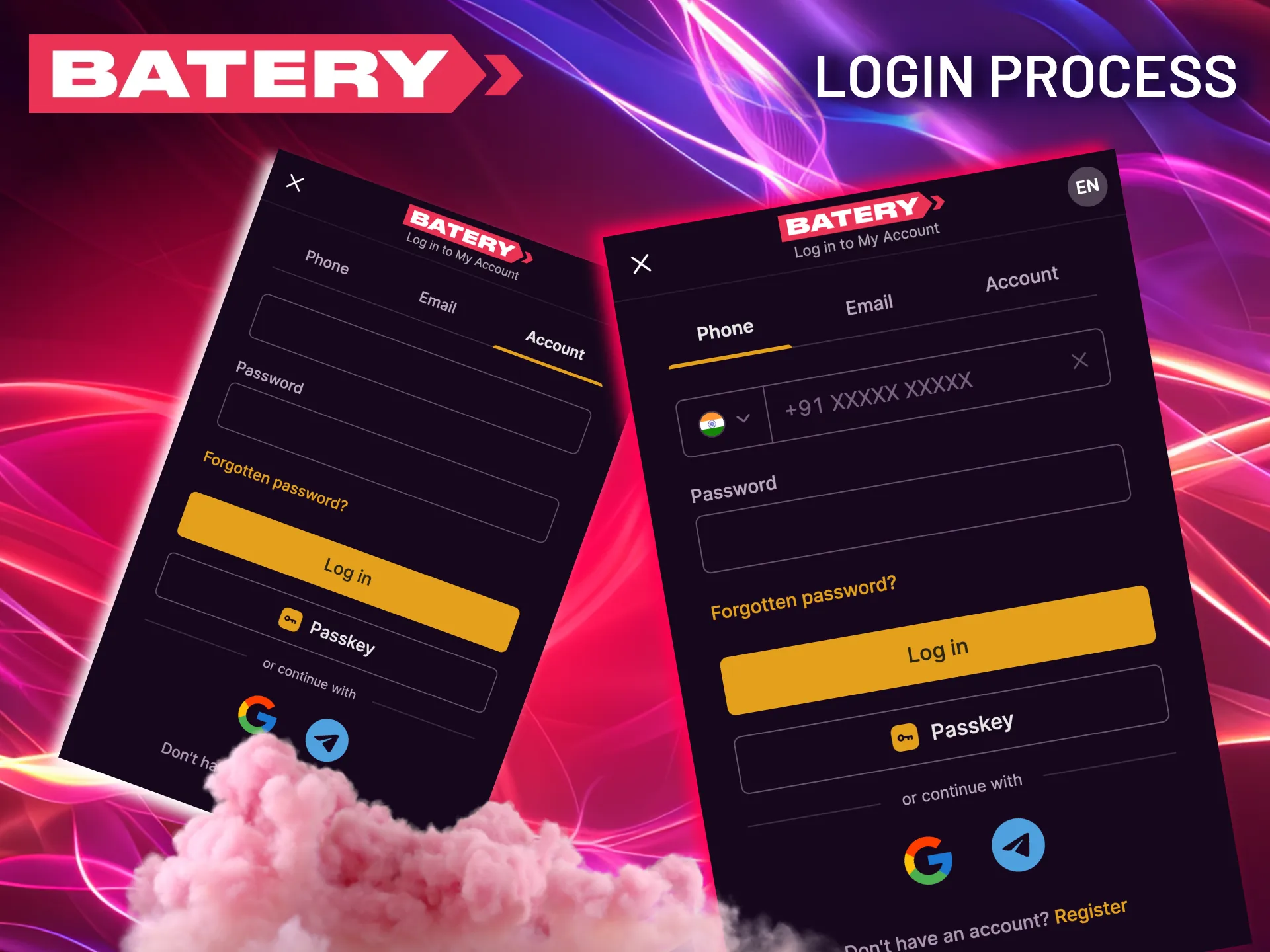 To access your Batery account, simply sign in using your mobile number or email.