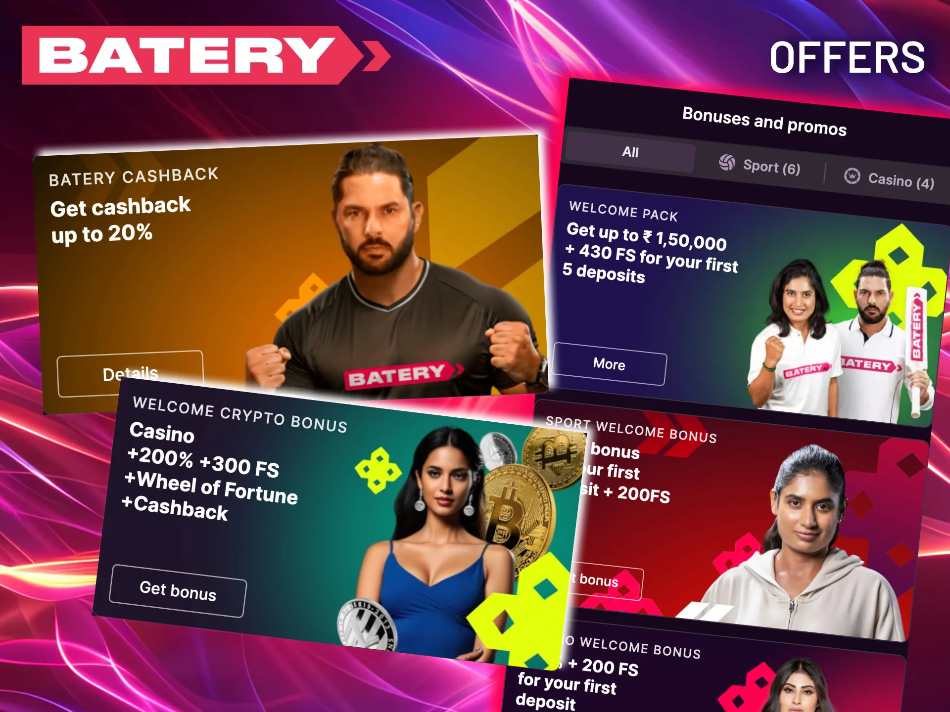 Batery offers a steady stream of weekly bonuses, cashback, and rewards for leaderboard toppers.