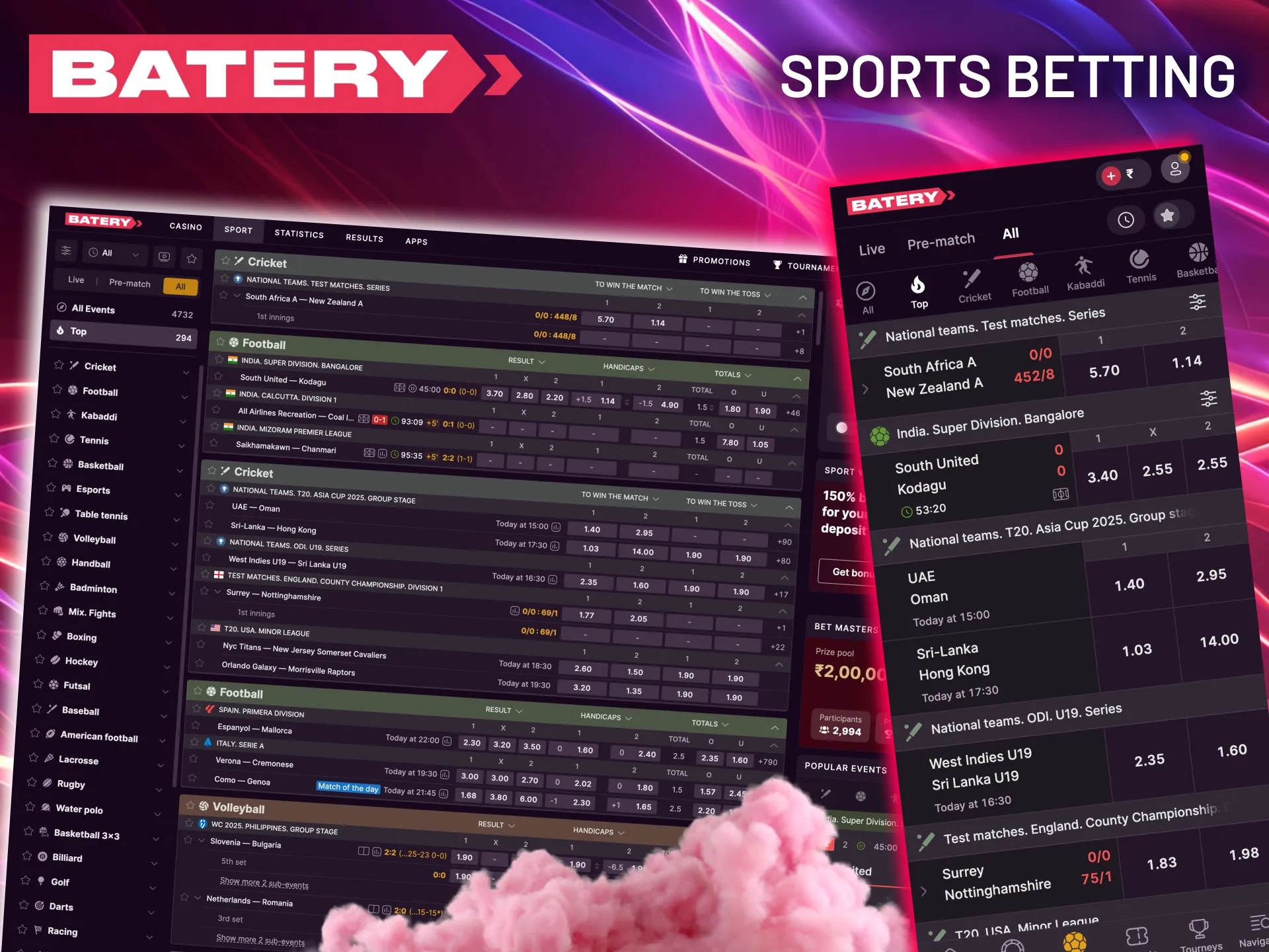 Take advantage of live odds to place bets on cricket, football, and various other sports as they unfold.
