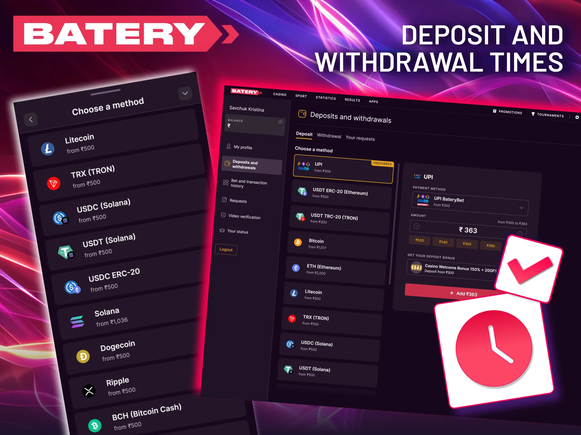 The speed of your Batery withdrawal is influenced by the chosen payment system, the size of the transaction, and your verification status.