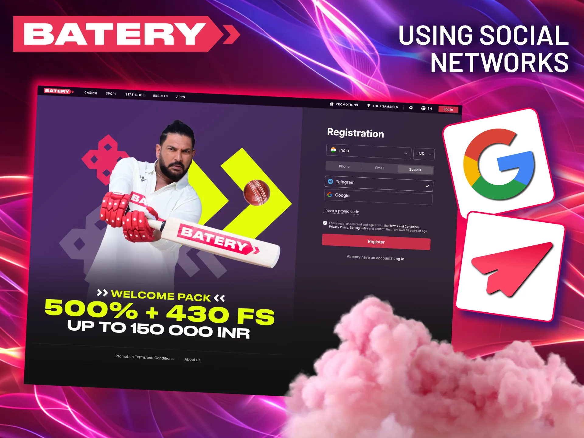 Quickly create your Batery account using your favorite social media platform.