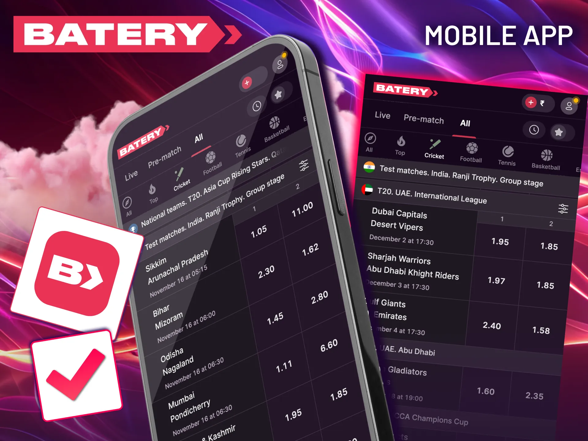 Optimize your betting experience using the Batery cricket app on your smartphone.