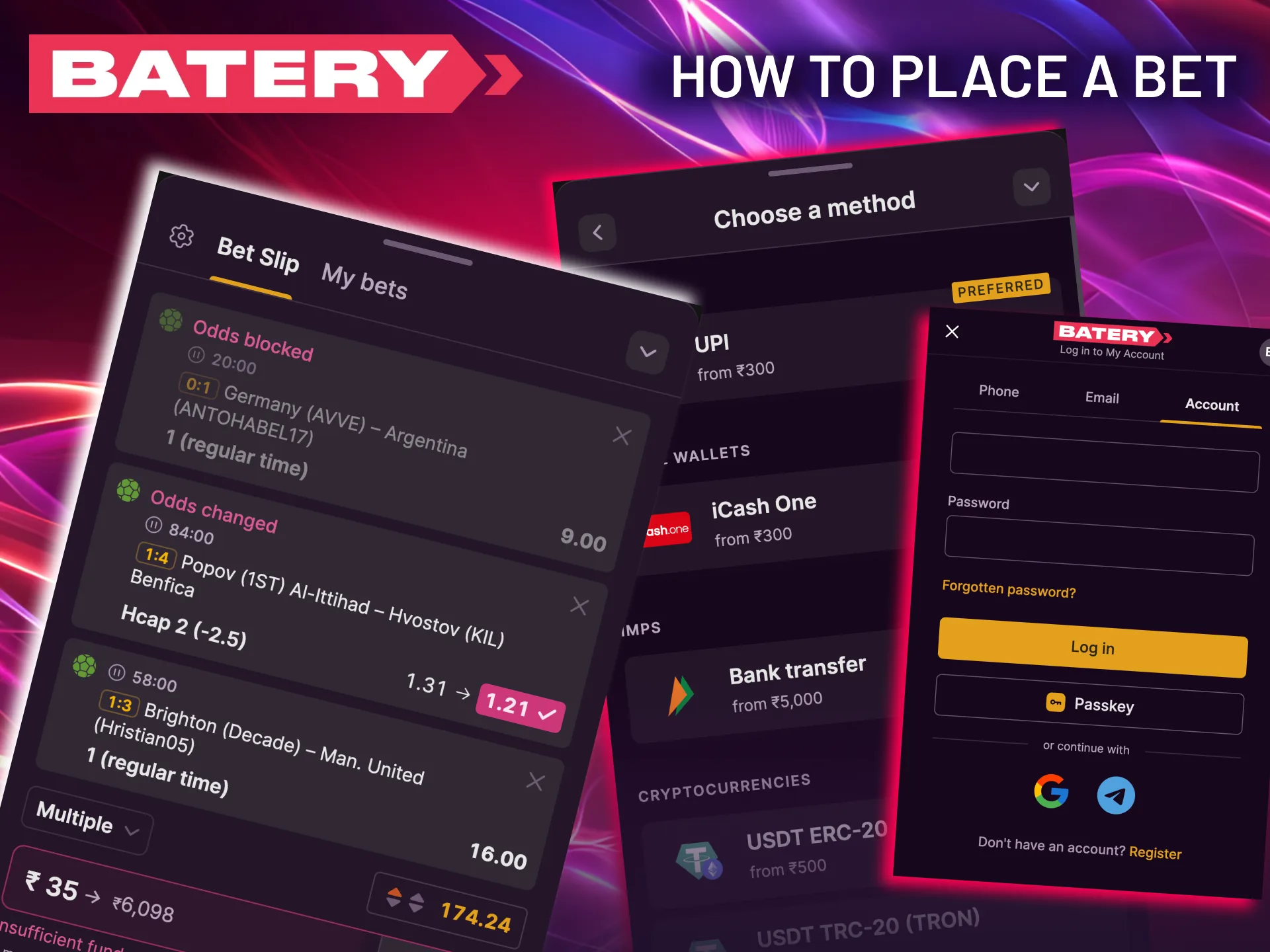 Follow our quick guide to sign up and start betting on football with Batery.