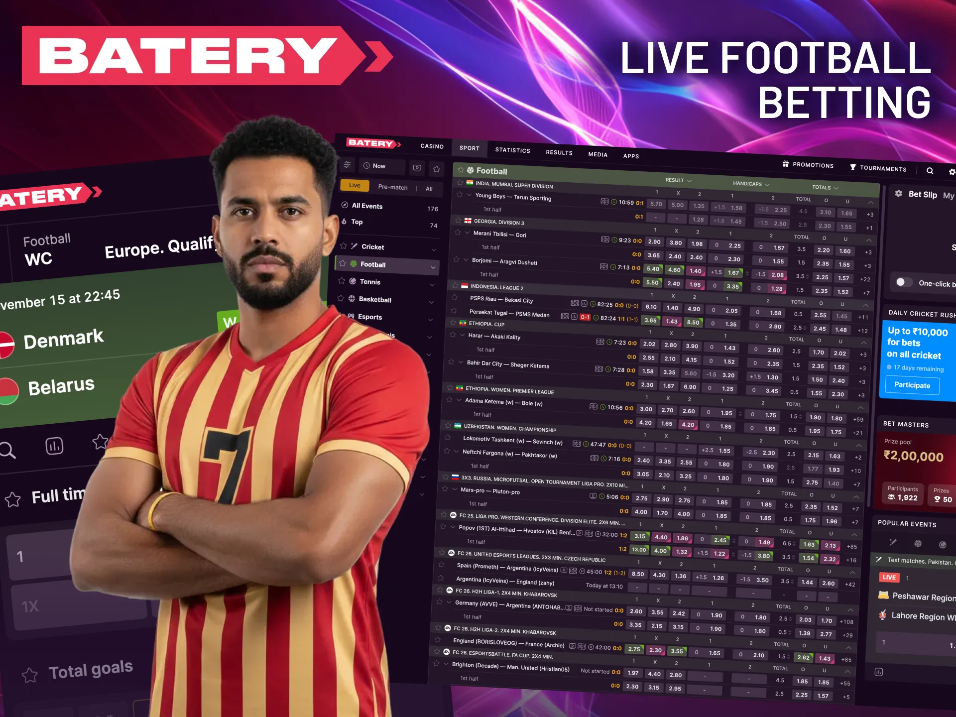 Stay one step ahead of the game with Batery's in-play betting features.