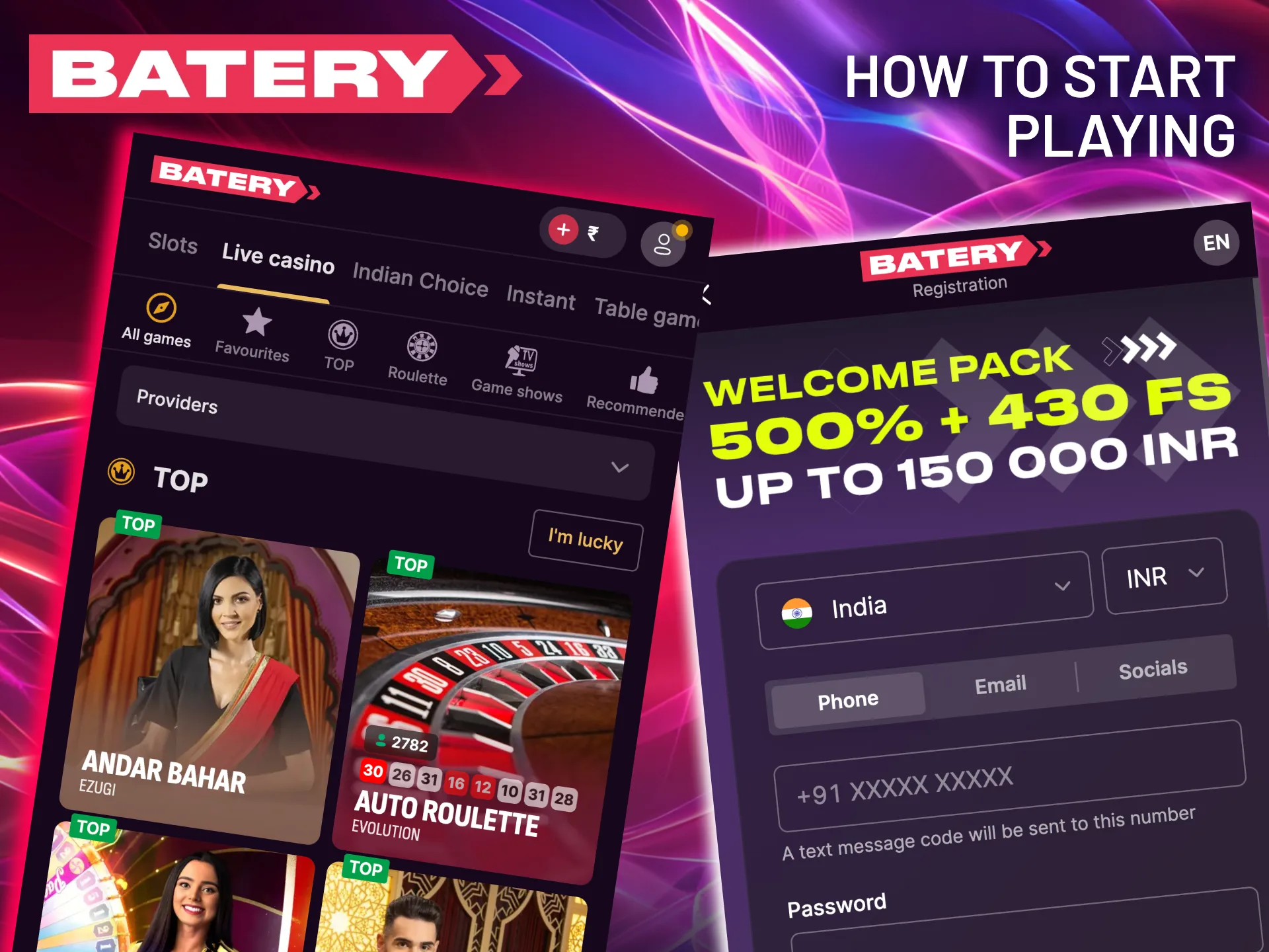 Go to the Batery casino lobby and pick your preferred live table.