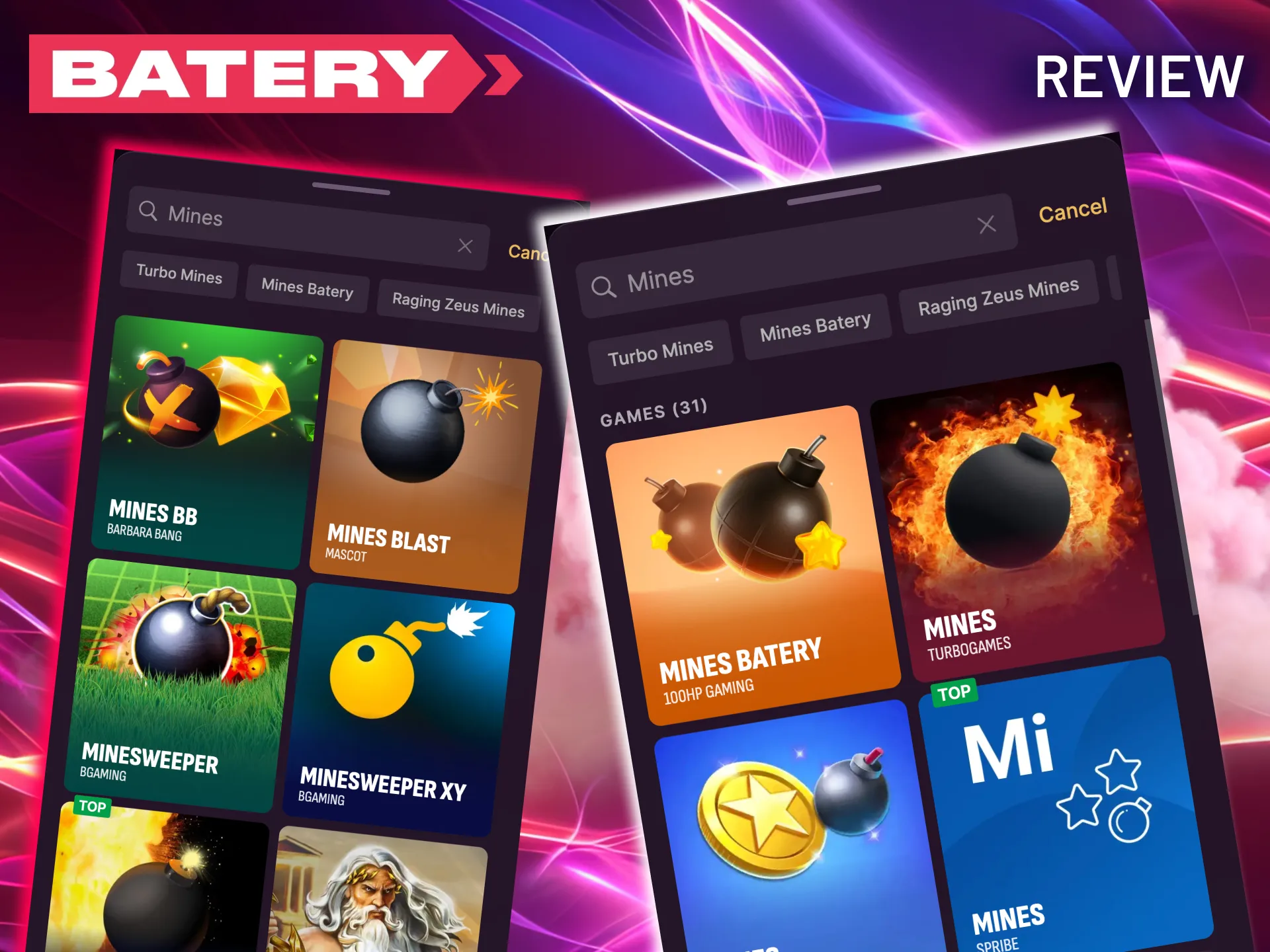 The Batery Mines grid: a challenging mix of hidden rewards and dangerous mines.