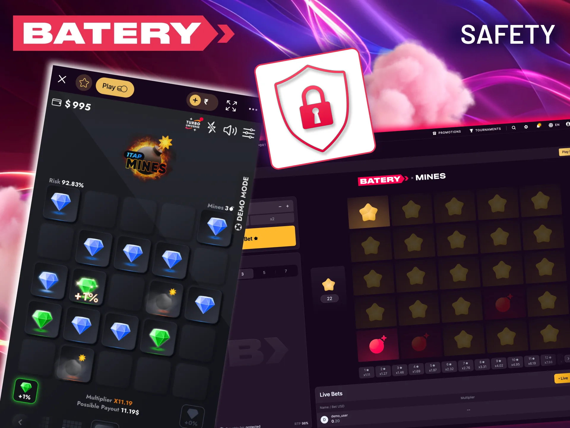 Rest easy knowing Batery's dedicated support team maintains a safe environment for all players.