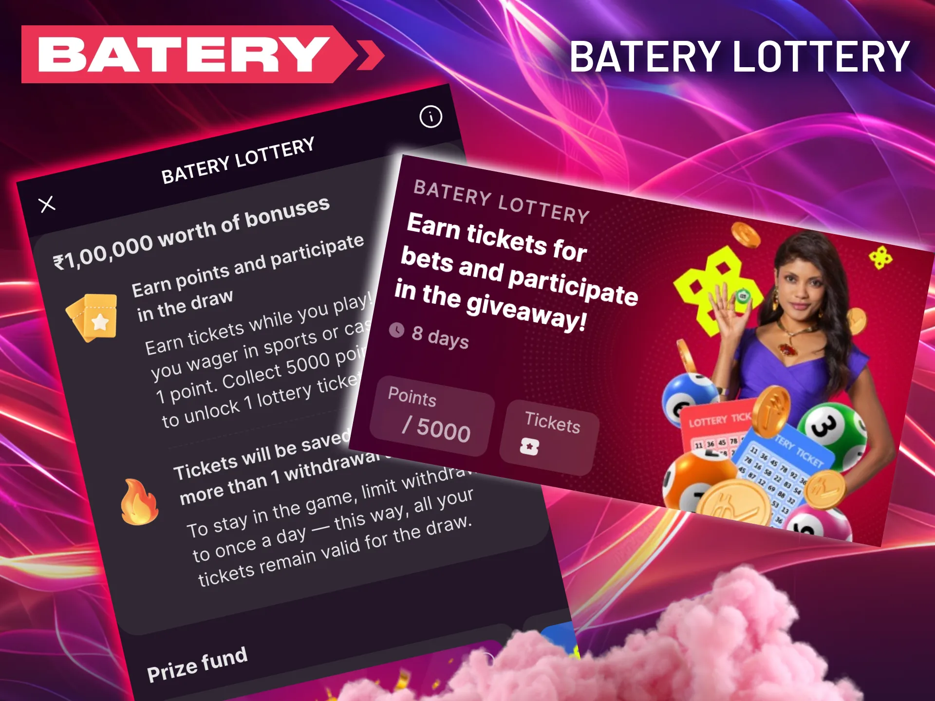 Turn your gaming points into lottery tickets at Batery for a chance at big prizes.