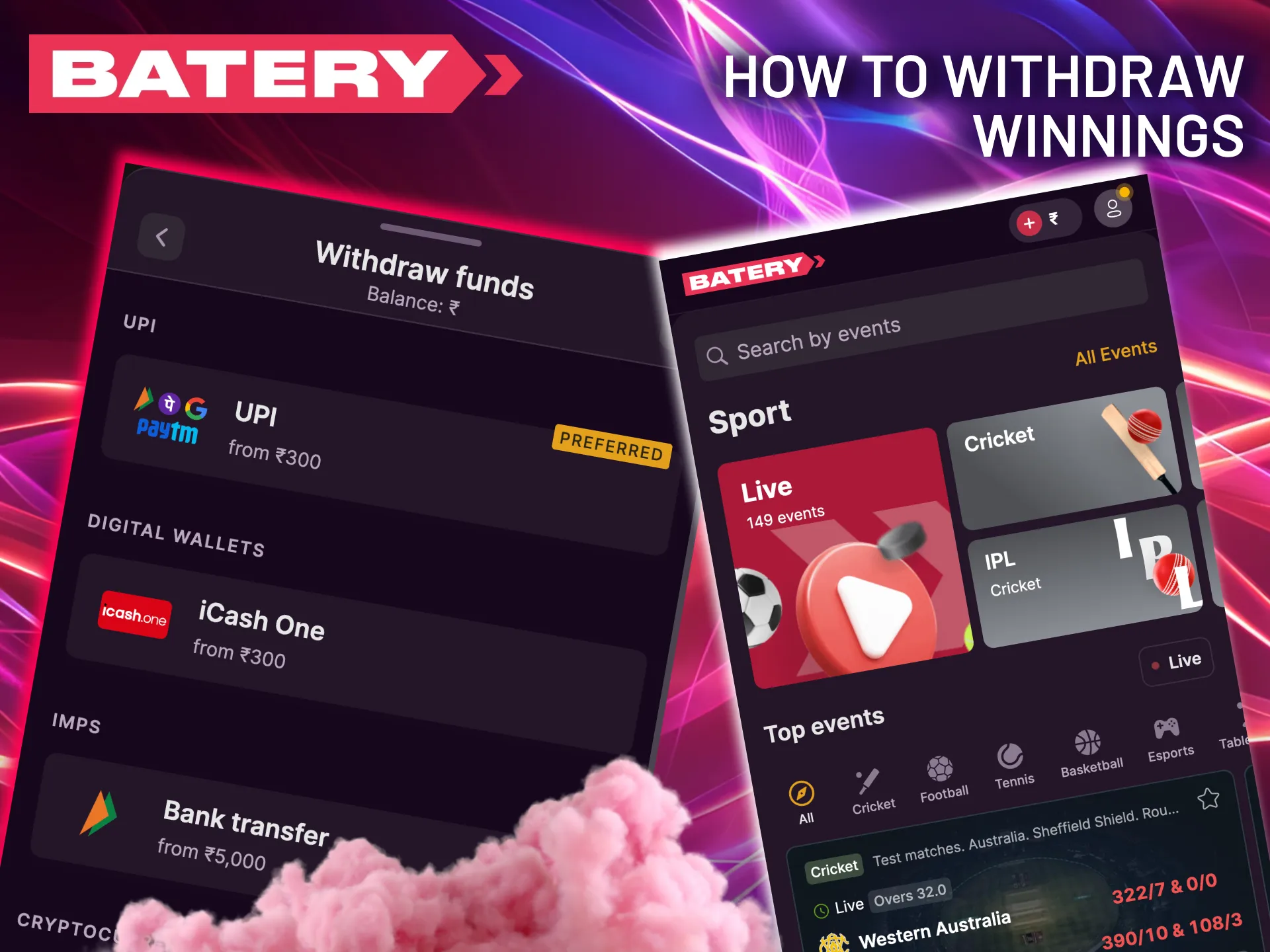The Batery payout process: clear your wagering first, then request your funds.