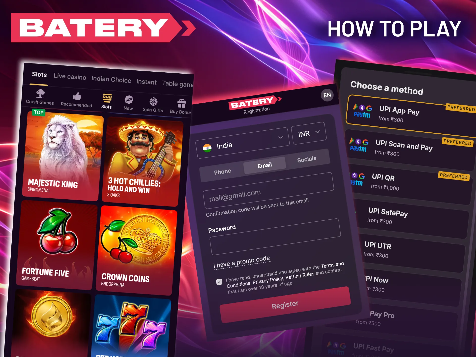 Following these simple steps makes it easy to start wagering on Batery slots.