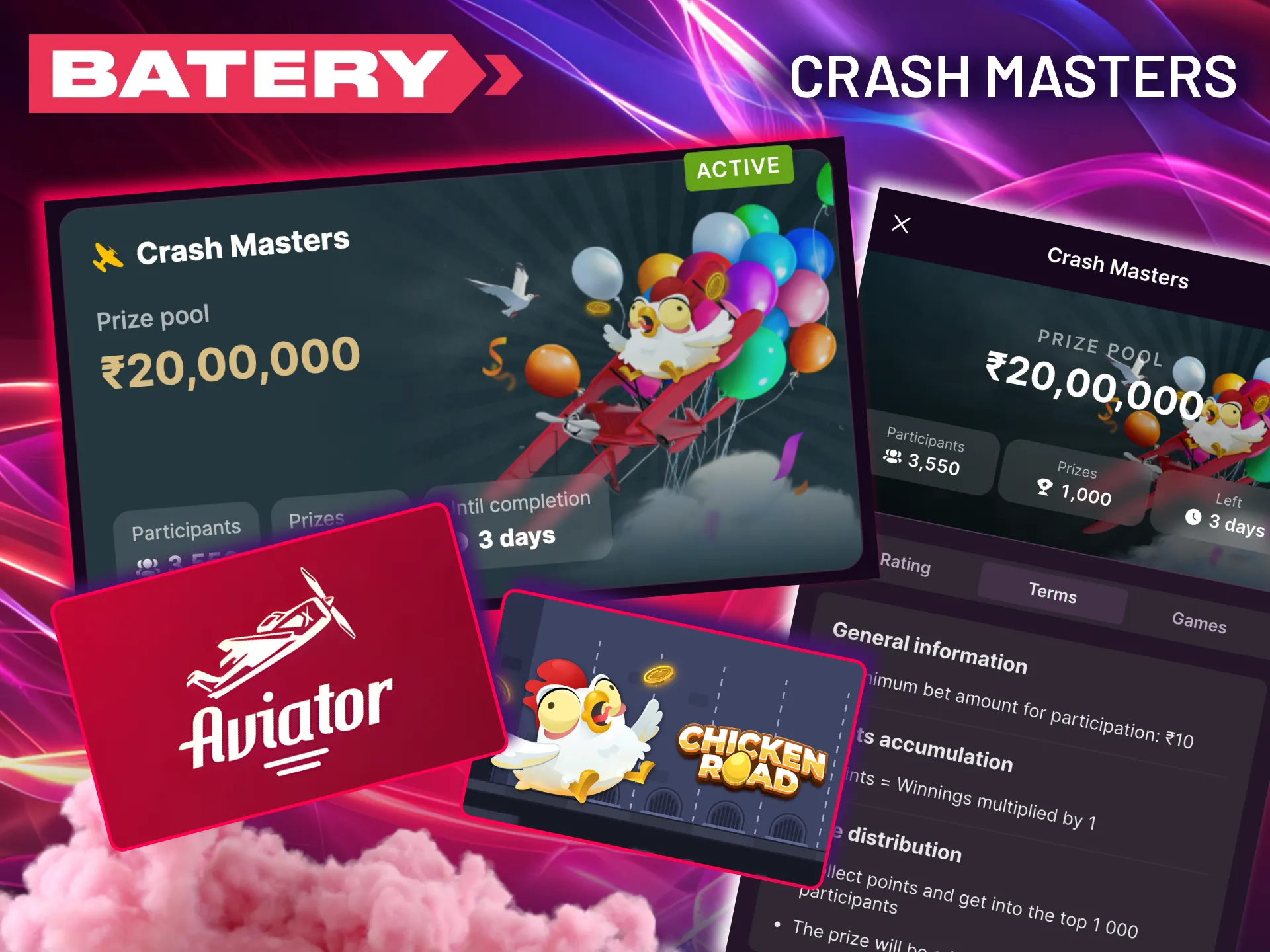 Master the crash games in the Batery Crash Masters challenge.