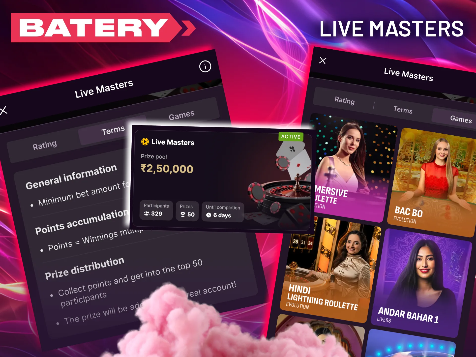 Secure your spot in the prize line by winning at Batery's live dealer games.