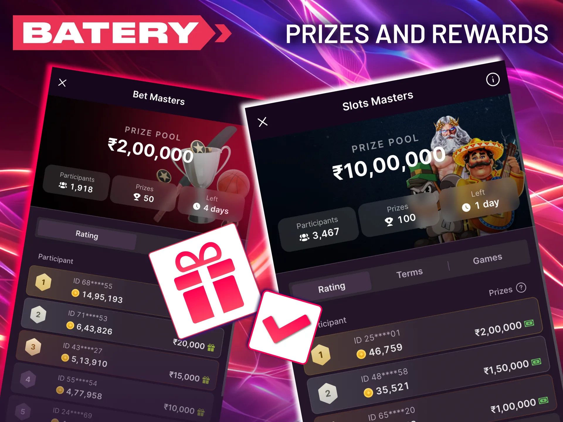 Your final position on the leaderboard determines the size of your Batery reward.