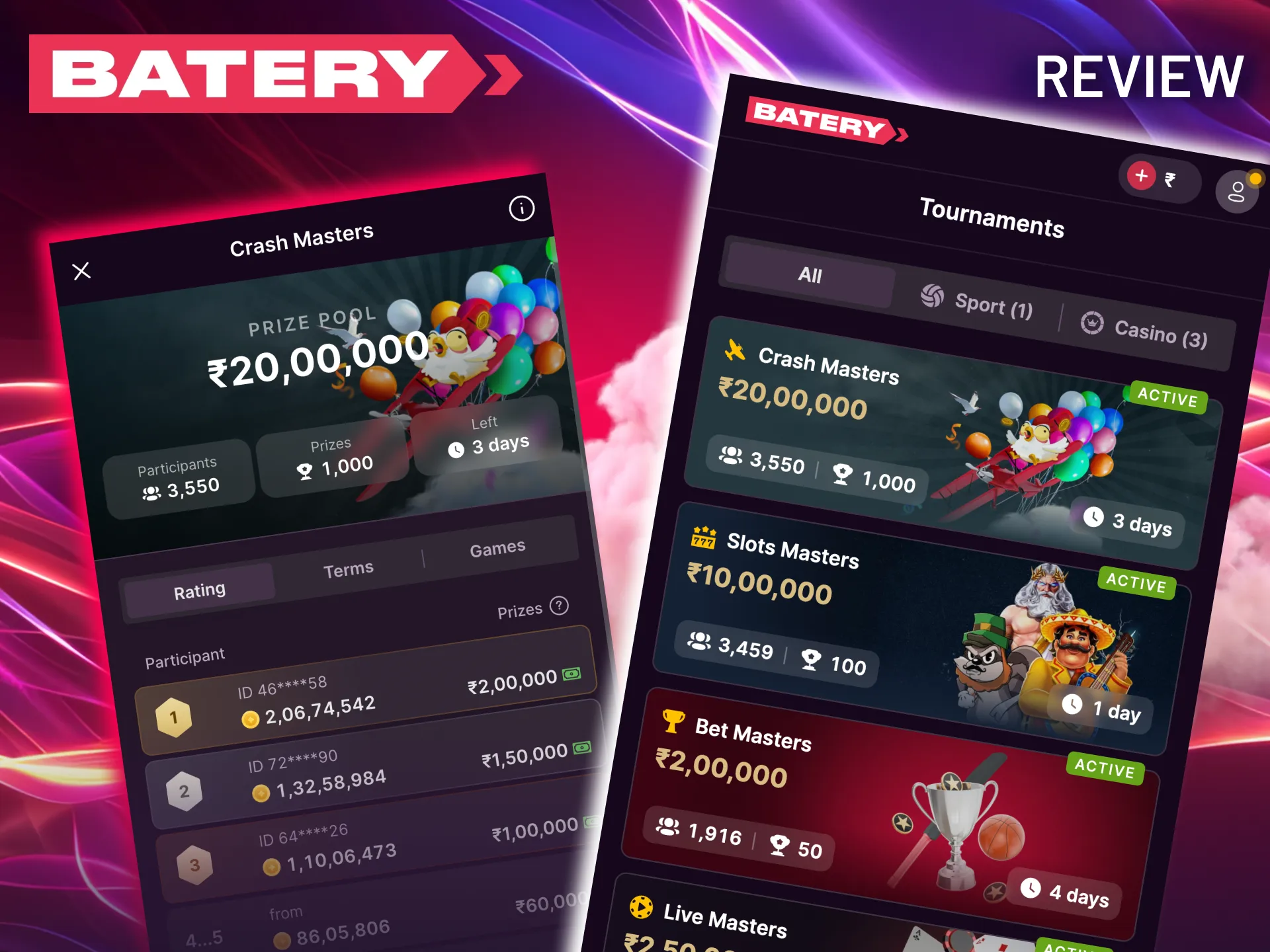 Sign up for Batery's betting competitions to unlock exclusive rewards.