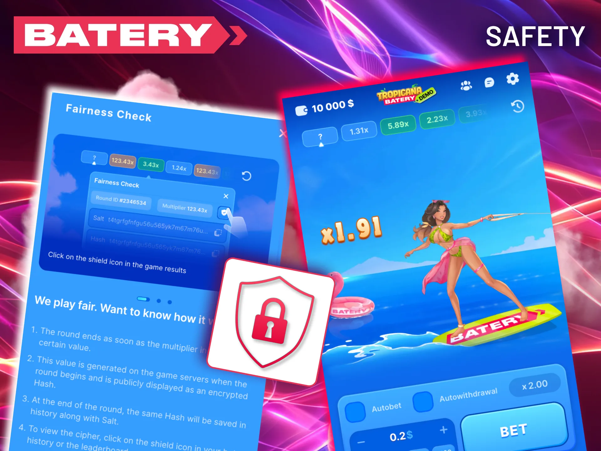 Play with confidence in Batery's secure and fair Tropicana gaming environment.
