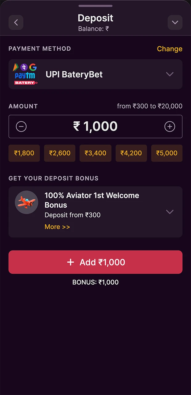 Top up your Batery Casino balance using whichever payment method is most convenient for you.