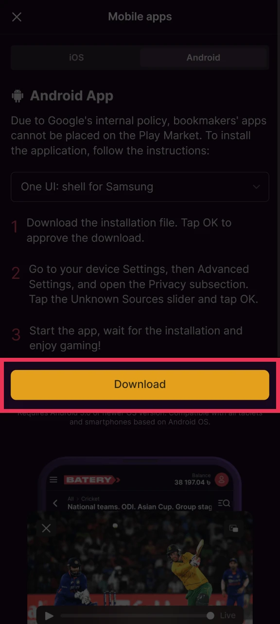 Save the Batery APK file directly to your device.