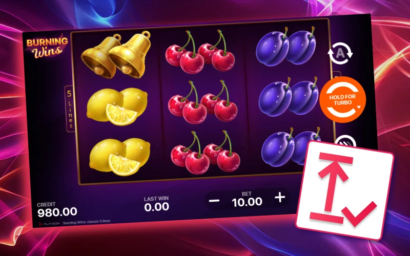 Stick to consistent, fixed bet amounts when playing Burning Wins at the Batery casino.