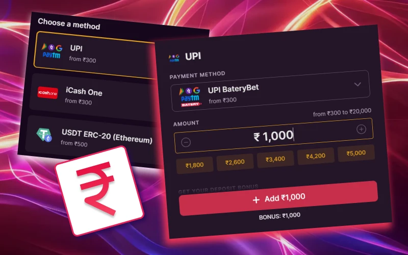 Deposit using Indian Rupees at Batery to enjoy Burning Wins.