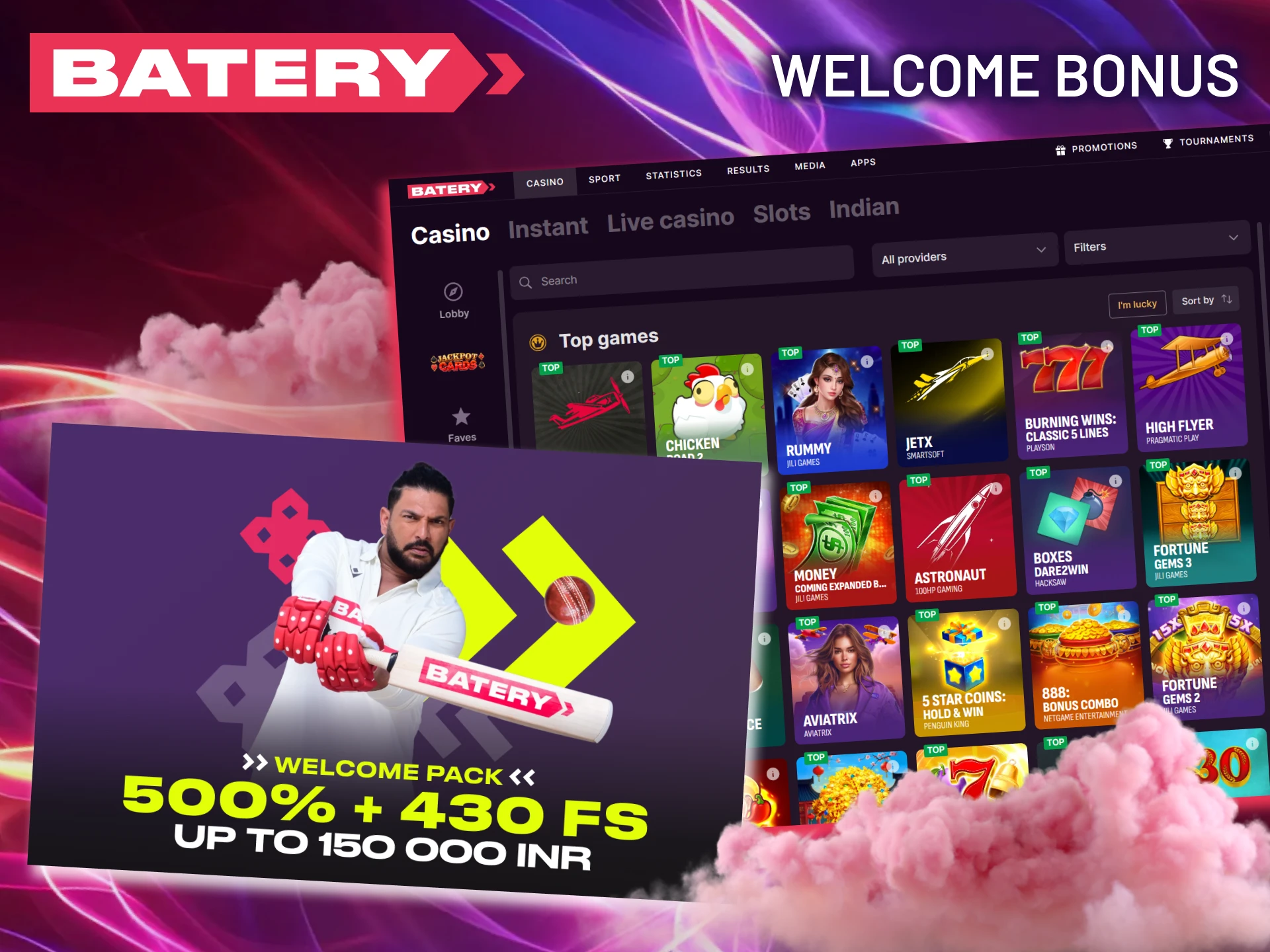 Grab a fantastic welcome bonus for Burning Wins at Batery.