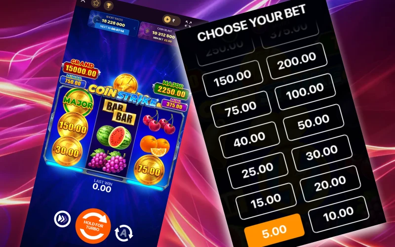 Batery offers total flexibility with bet sizes when you play Coin Strike.