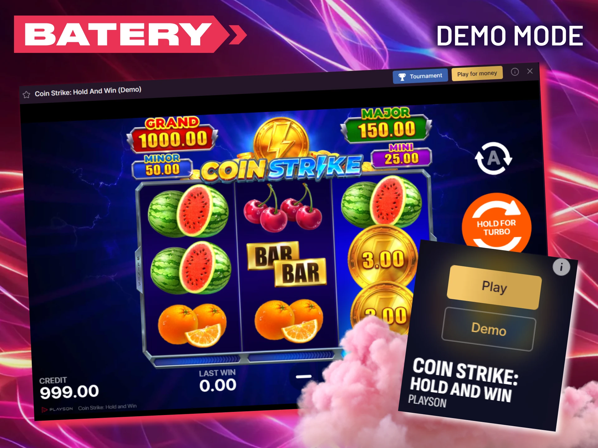 Try the free demo of Coin Strike directly on the Batery site.