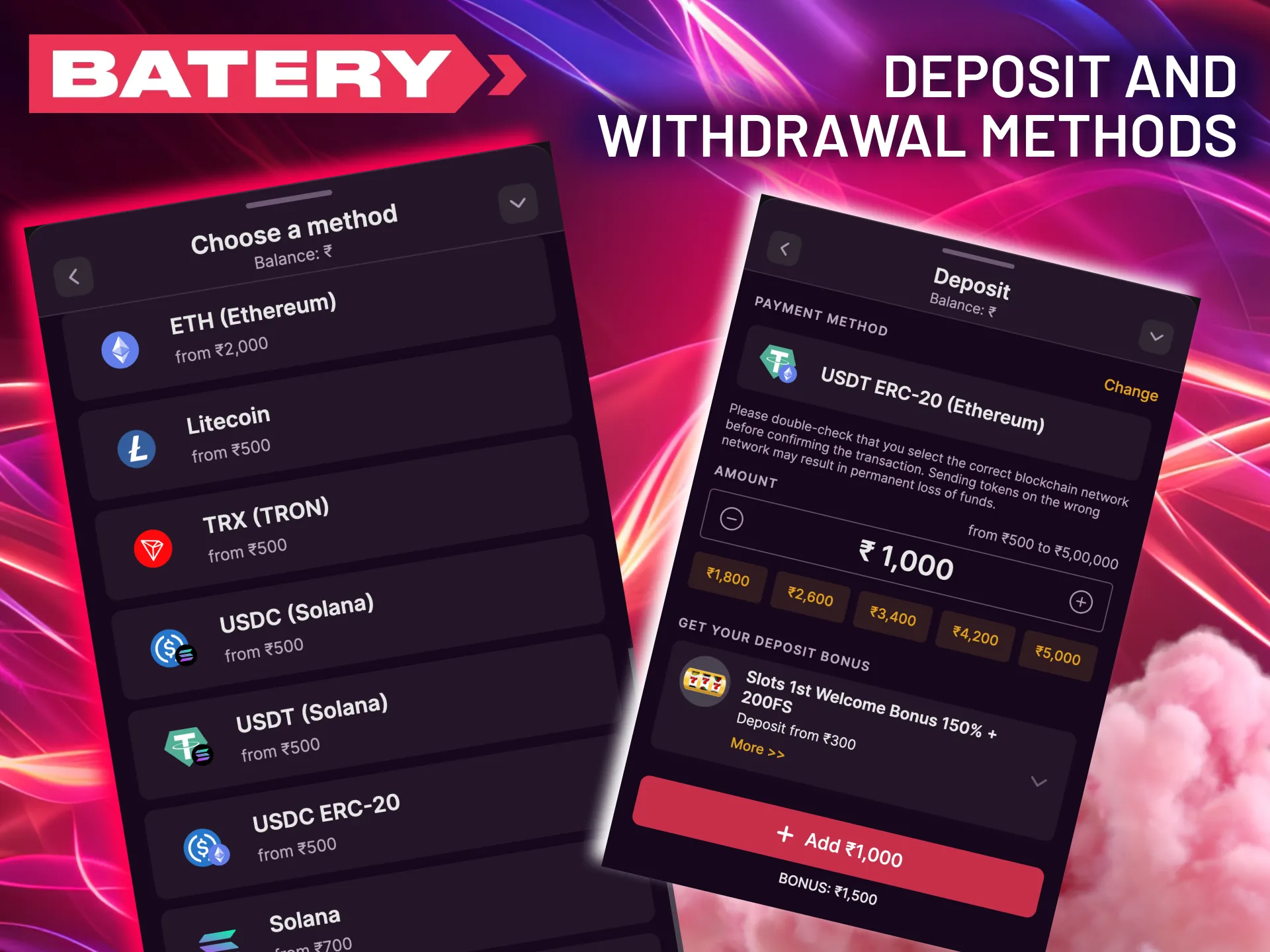 Batery ensures easy payments for JetX via local Indian gateways and various cryptocurrencies.