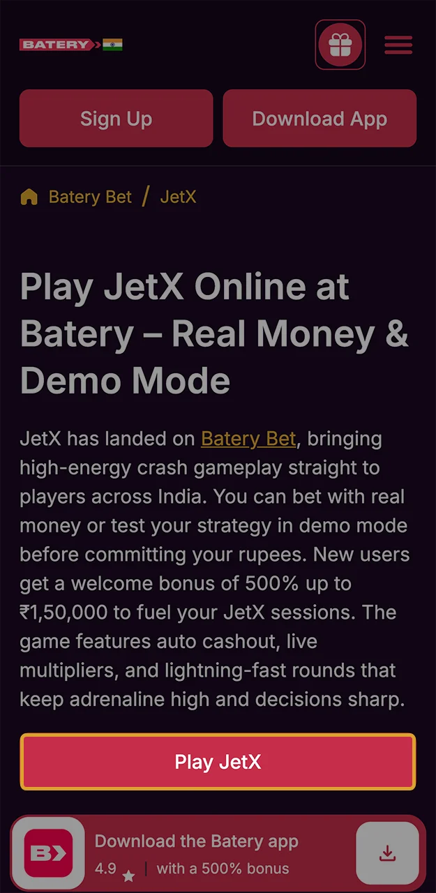 Press the red button to be redirected to the official Batery sign-up page.