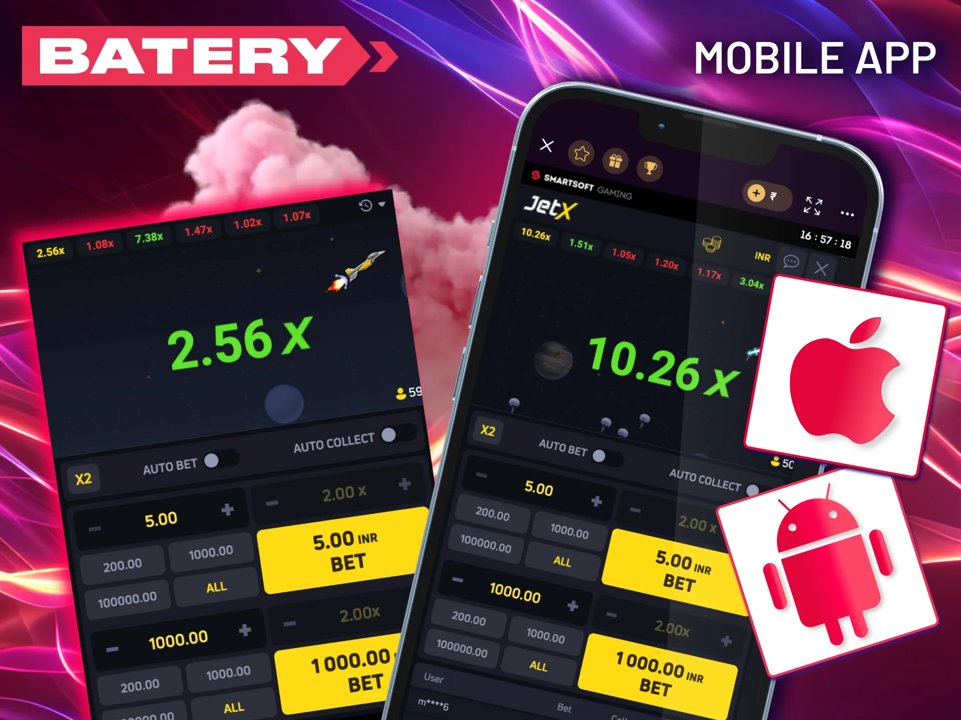 Enjoy a flawless JetX experience on the Batery app, with all the power of the desktop version in your pocket.