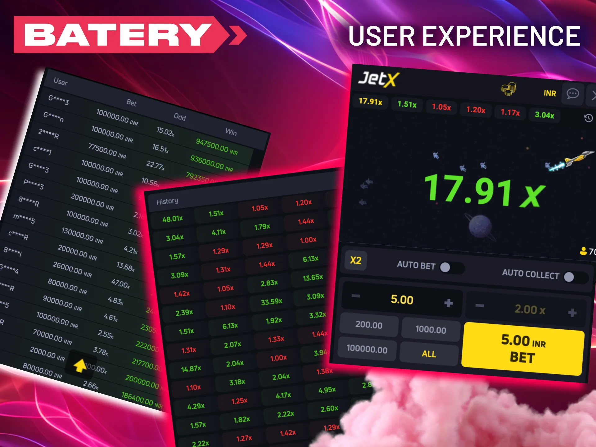 Experience fast, intuitive, and highly responsive JetX gameplay on the Batery platform.