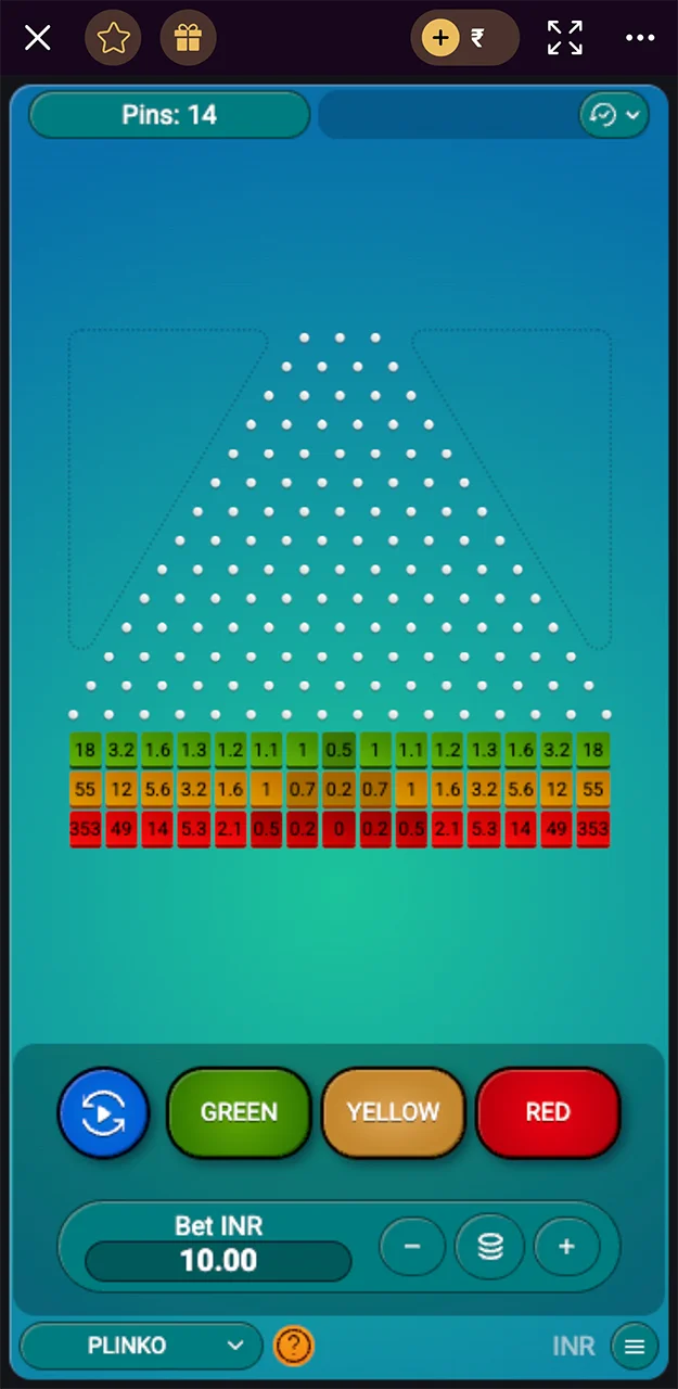 Set your stake and watch the ball descend in Batery Casino's Plinko.