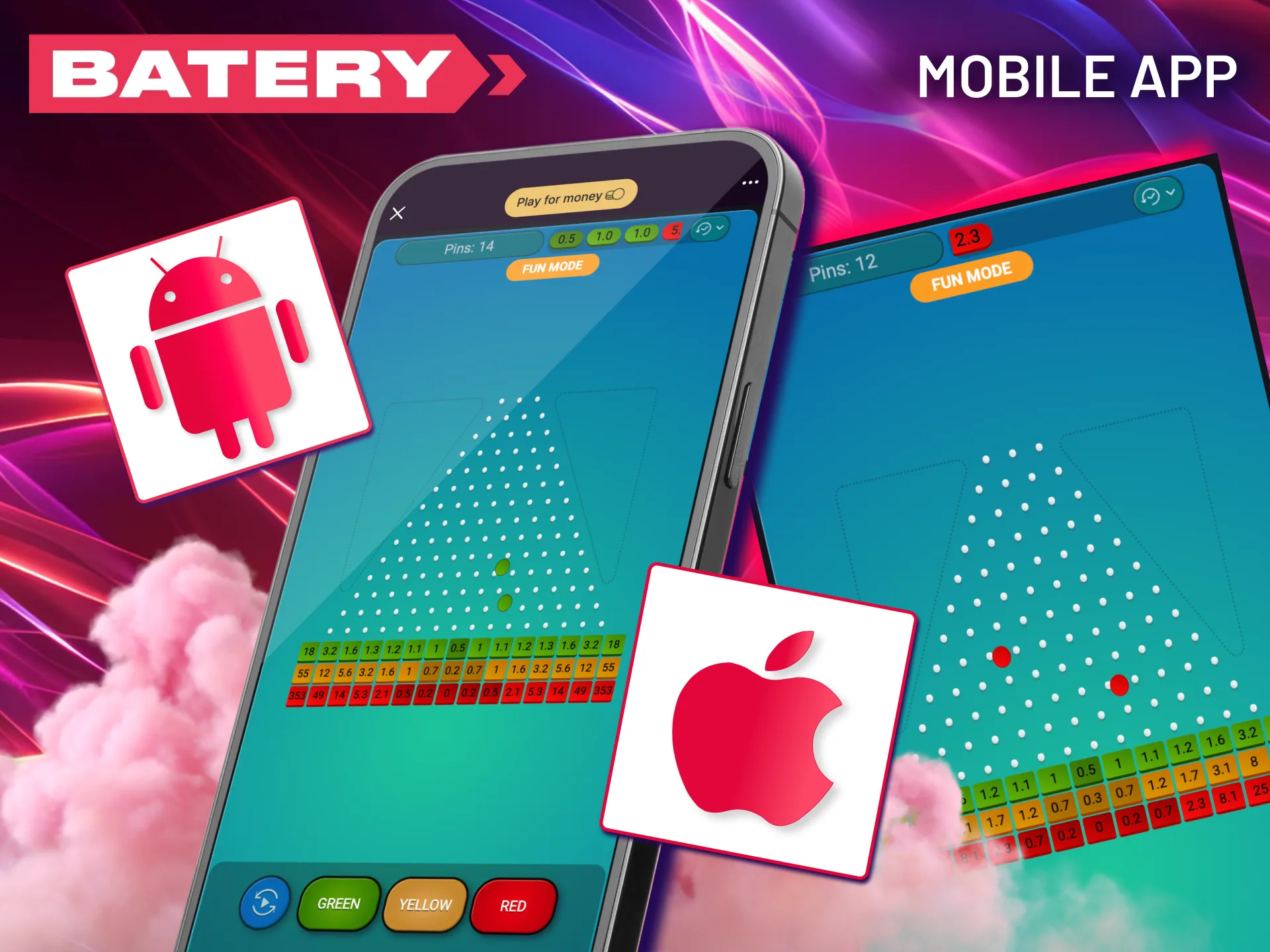 Enjoy Plinko on the go with the Batery app, available for iOS and Android.