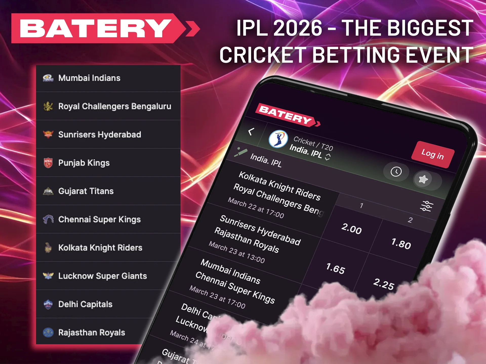 Keep up with all the IPL 2026 action and manage your bets directly through the Batery app.